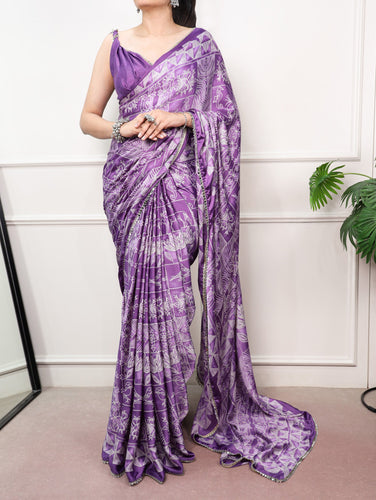 Satin Silk Saree with Mirror Lace Border ClothsVilla