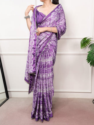 Satin Silk Saree with Mirror Lace Border ClothsVilla