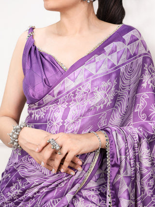 Satin Silk Saree with Mirror Lace Border ClothsVilla