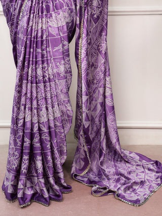 Satin Silk Saree with Mirror Lace Border ClothsVilla