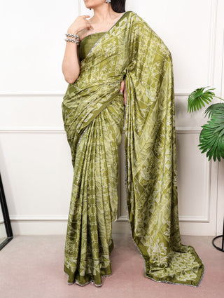 Satin Silk Saree with Mirror Lace Border ClothsVilla
