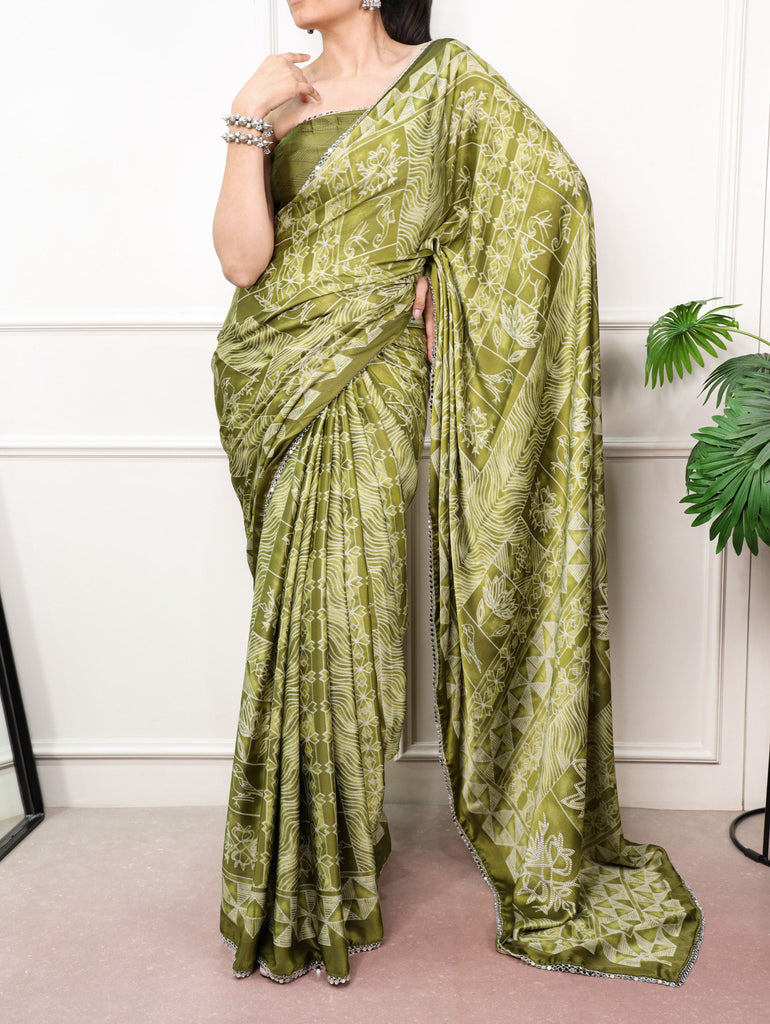 Satin Silk Saree with Mirror Lace Border ClothsVilla