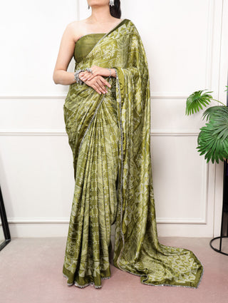 Satin Silk Saree with Mirror Lace Border ClothsVilla