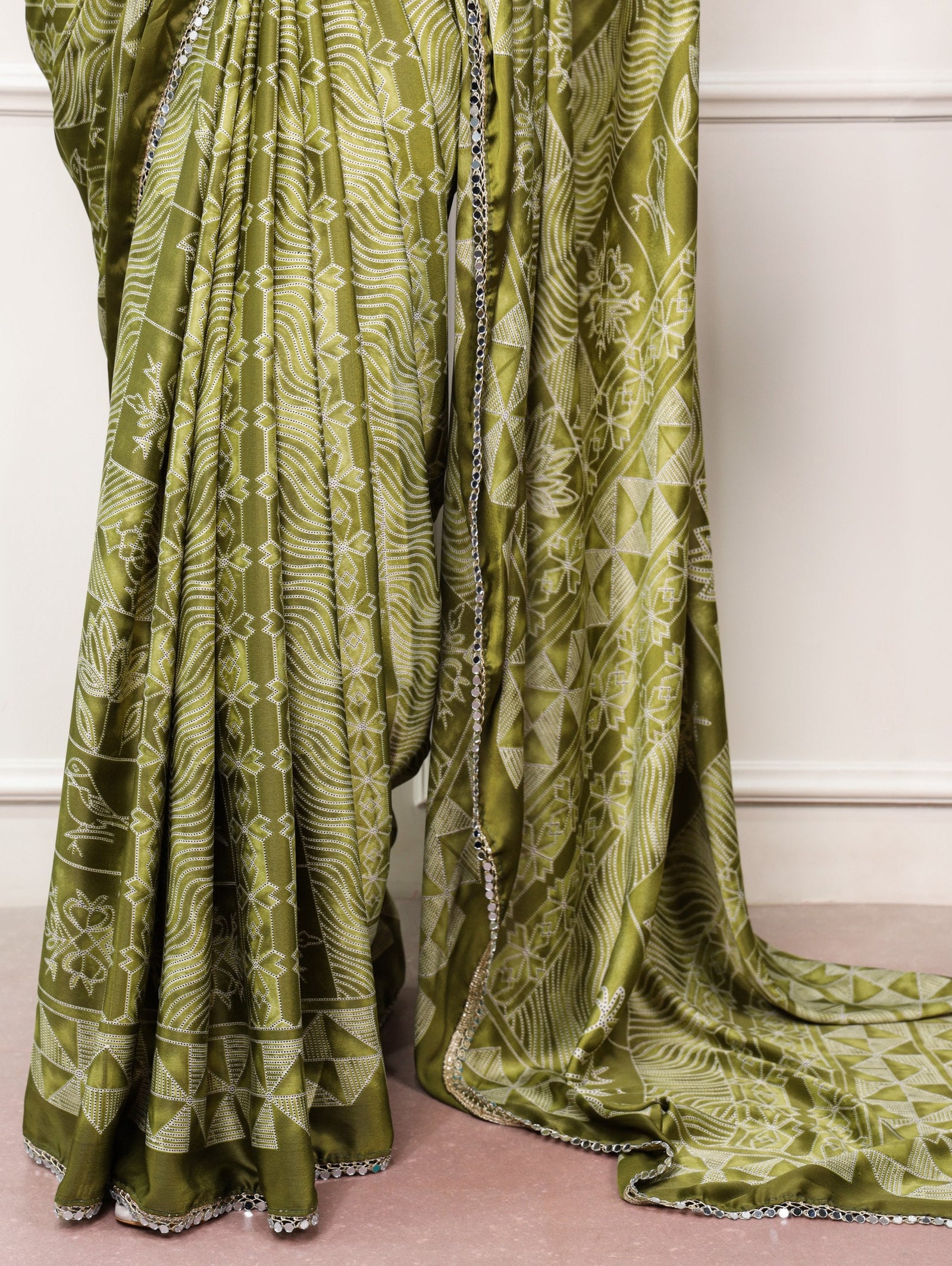 Satin Silk Saree with Mirror Lace Border ClothsVilla
