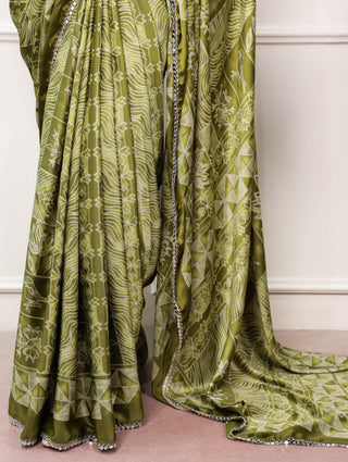 Satin Silk Saree with Mirror Lace Border ClothsVilla