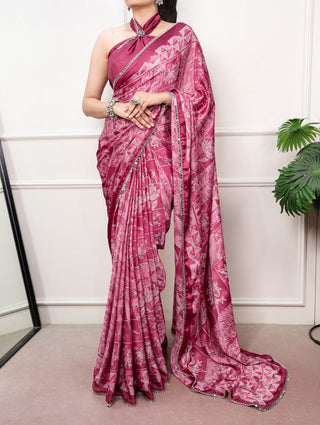 Satin Silk Saree with Mirror Lace Border ClothsVilla