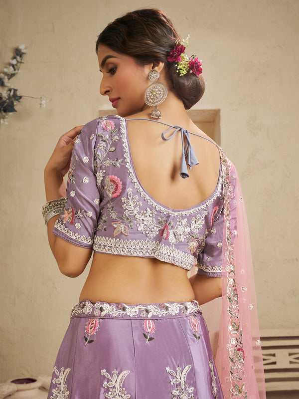 Satin Silk Sequins Embroidered Semi-Stitched Lehenga Choli with Dupatta Clothsvilla