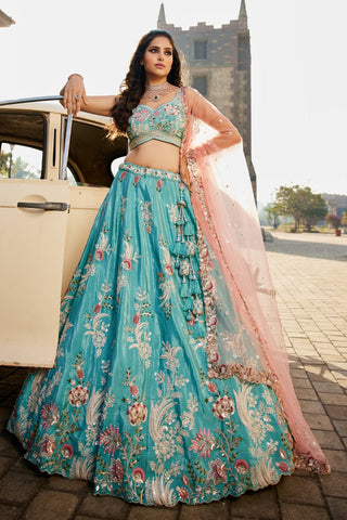 Satin Silk Sequins Embroidered Semi-Stitched Lehenga Choli with Dupatta Clothsvilla