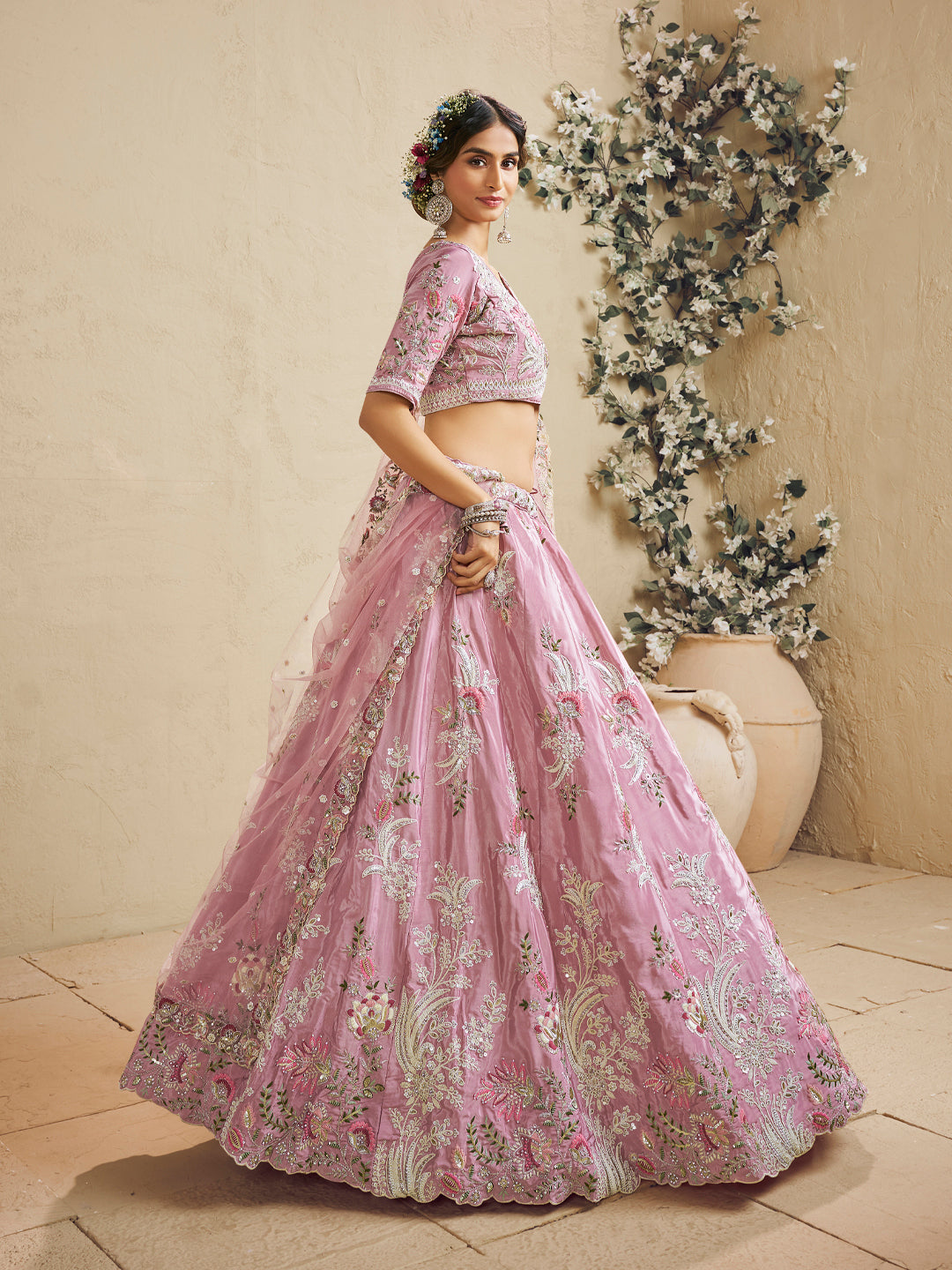 Satin Silk Sequins Embroidered Semi-Stitched Lehenga Choli with Dupatta Clothsvilla