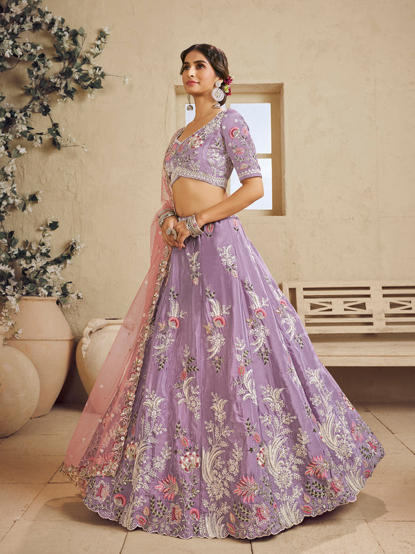 Satin Silk Sequins Embroidered Semi-Stitched Lehenga Choli with Dupatta Clothsvilla