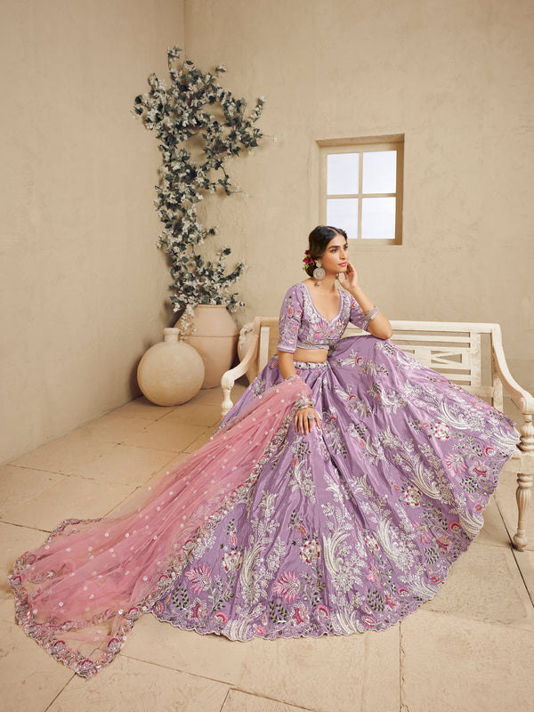 Satin Silk Sequins Embroidered Semi-Stitched Lehenga Choli with Dupatta Clothsvilla