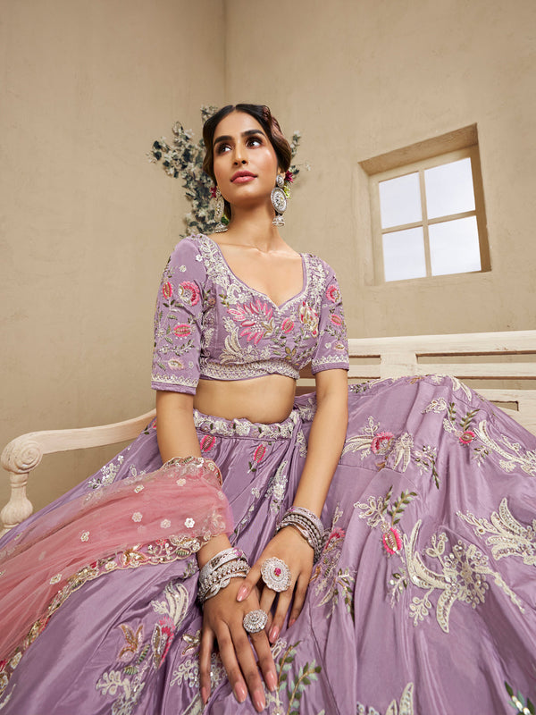 Satin Silk Sequins Embroidered Semi-Stitched Lehenga Choli with Dupatta Clothsvilla