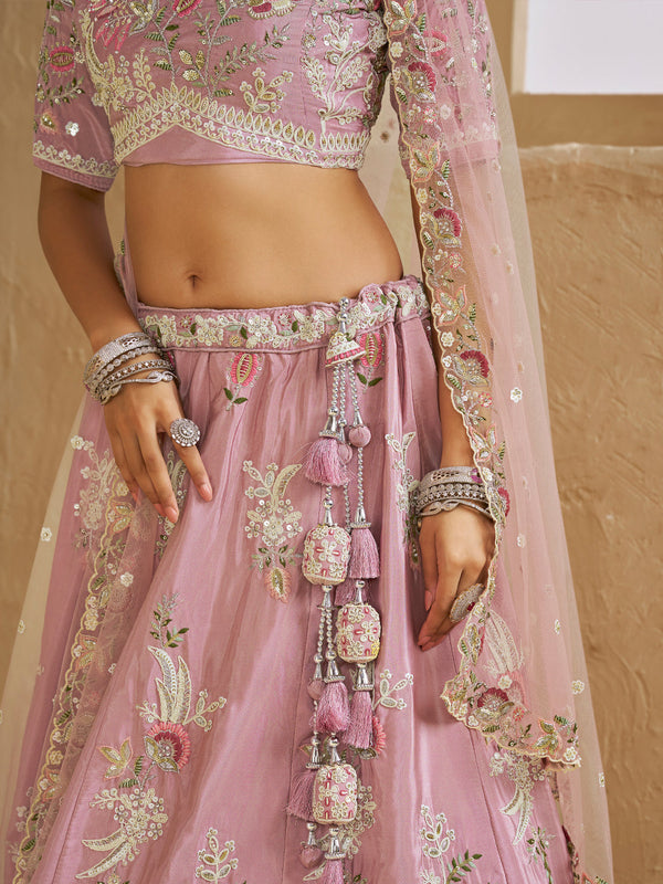 Satin Silk Sequins Embroidered Semi-Stitched Lehenga Choli with Dupatta Clothsvilla
