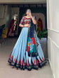 Load image into Gallery viewer, Luxurious Sea Blue Printed Tussar Silk Lehenga Choli with Foil Work - Set of 3 ClothsVilla