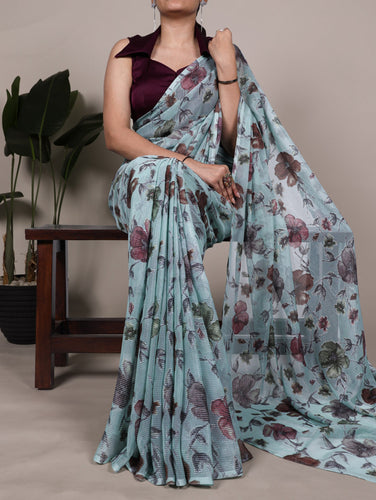 Sea Greeen Elegant Lurex Brasso Saree with Floral Viscose Brasso Work & Silk Blouse Piece ClothsVilla