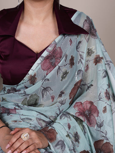 Sea Greeen Elegant Lurex Brasso Saree with Floral Viscose Brasso Work & Silk Blouse Piece ClothsVilla