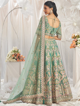 Sea Green Bridel net and Gotapatti & Moti embroidery Semi-Stitched Lehenga choli & Dupatta ClothsVilla