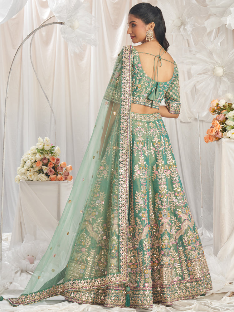 Sea Green Bridel net and Gotapatti & Moti embroidery Semi-Stitched Lehenga choli & Dupatta ClothsVilla