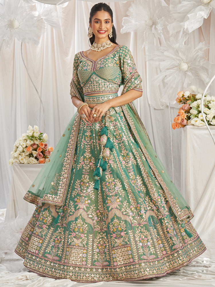 Sea Green Bridel net and Gotapatti & Moti embroidery Semi-Stitched Lehenga choli & Dupatta ClothsVilla