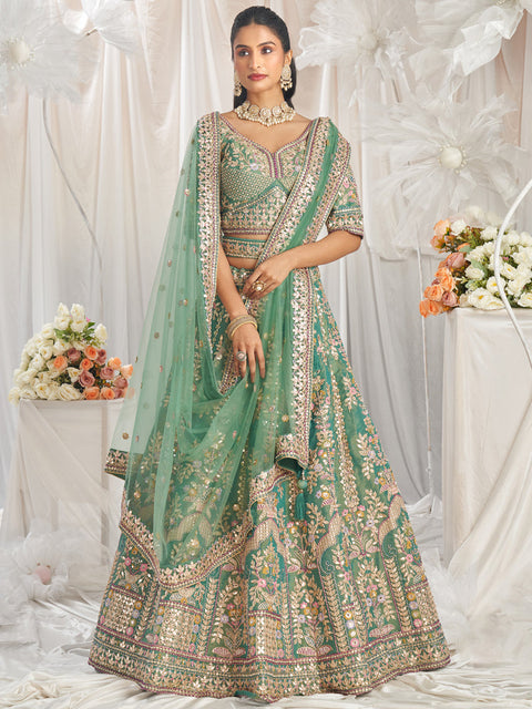 Sea Green Bridel net and Gotapatti & Moti embroidery Semi-Stitched Lehenga choli & Dupatta ClothsVilla Main image