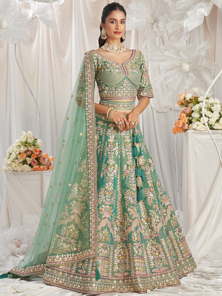Sea Green Bridel net and Gotapatti & Moti embroidery Semi-Stitched Lehenga choli & Dupatta ClothsVilla