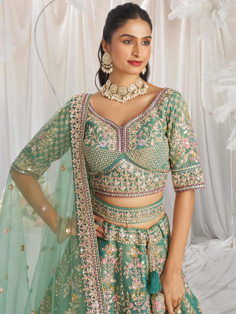 Sea Green Bridel net and Gotapatti & Moti embroidery Semi-Stitched Lehenga choli & Dupatta ClothsVilla
