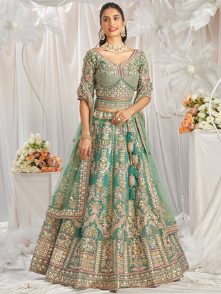 Sea Green Bridel net and Gotapatti & Moti embroidery Semi-Stitched Lehenga choli & Dupatta ClothsVilla