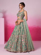 Load image into Gallery viewer, Sea Green Bridel Net Moti, Sequins embroidery Semi-Stitched Bridel Lehenga choli &amp; Dupatta ClothsVilla