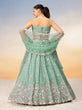 Load image into Gallery viewer, Sea Green Chiffon Sequins and thread embroidery Semi-Stitched Lehenga choli &amp; Dupatta ClothsVilla