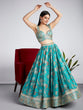 Load image into Gallery viewer, Sea green colour Organza Floral design digital print Semi-Stitched Lehenga choli &amp; Dupatta ClothsVilla