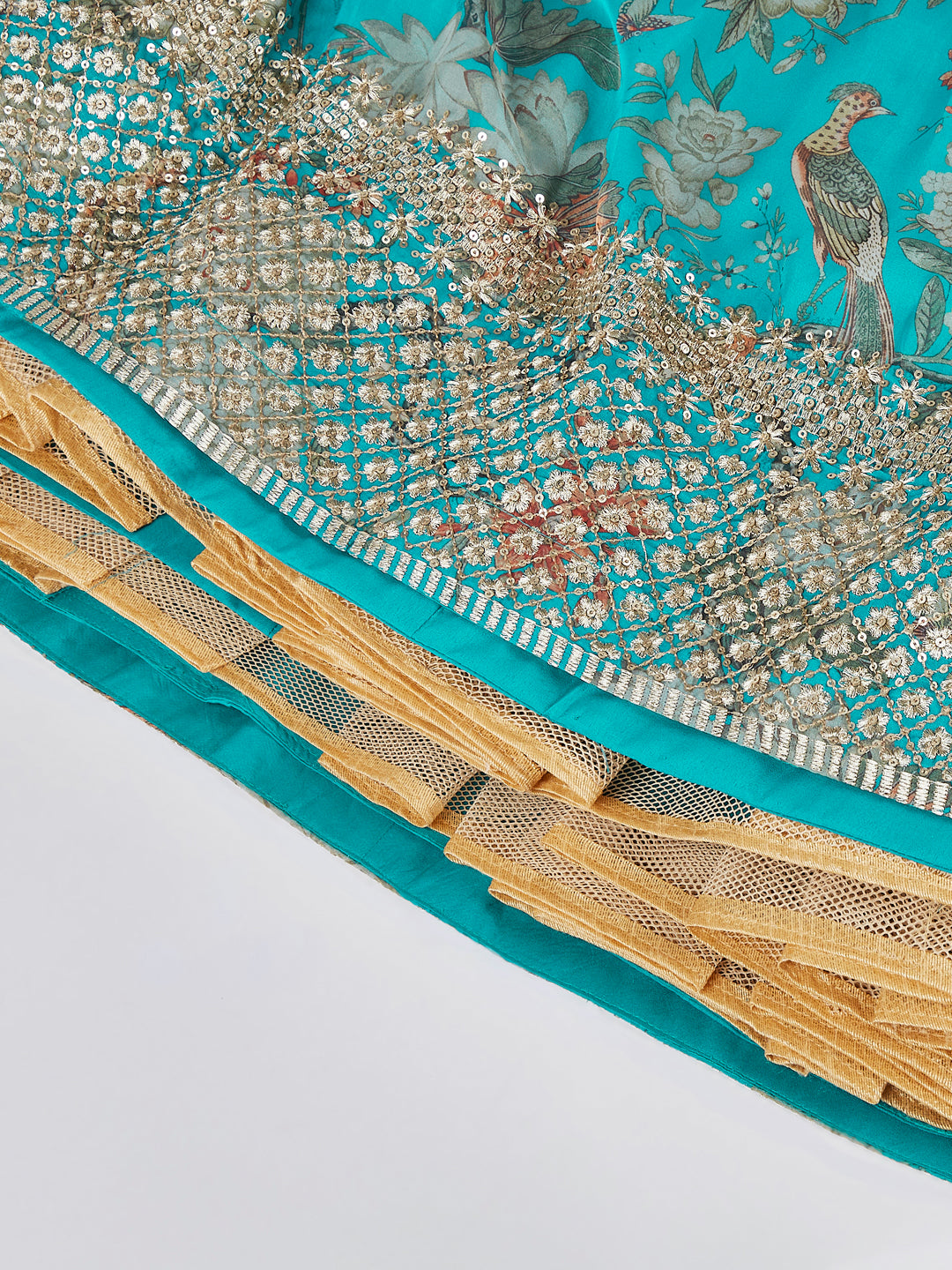 Sea green colour Organza Floral design digital print Semi-Stitched Lehenga choli & Dupatta ClothsVilla