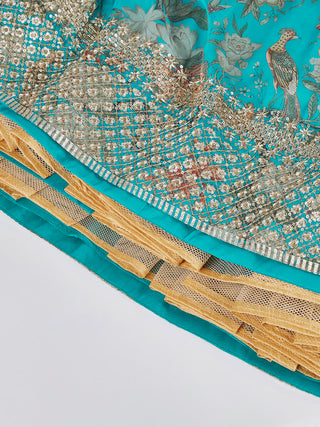 Sea green colour Organza Floral design digital print Semi-Stitched Lehenga choli & Dupatta ClothsVilla