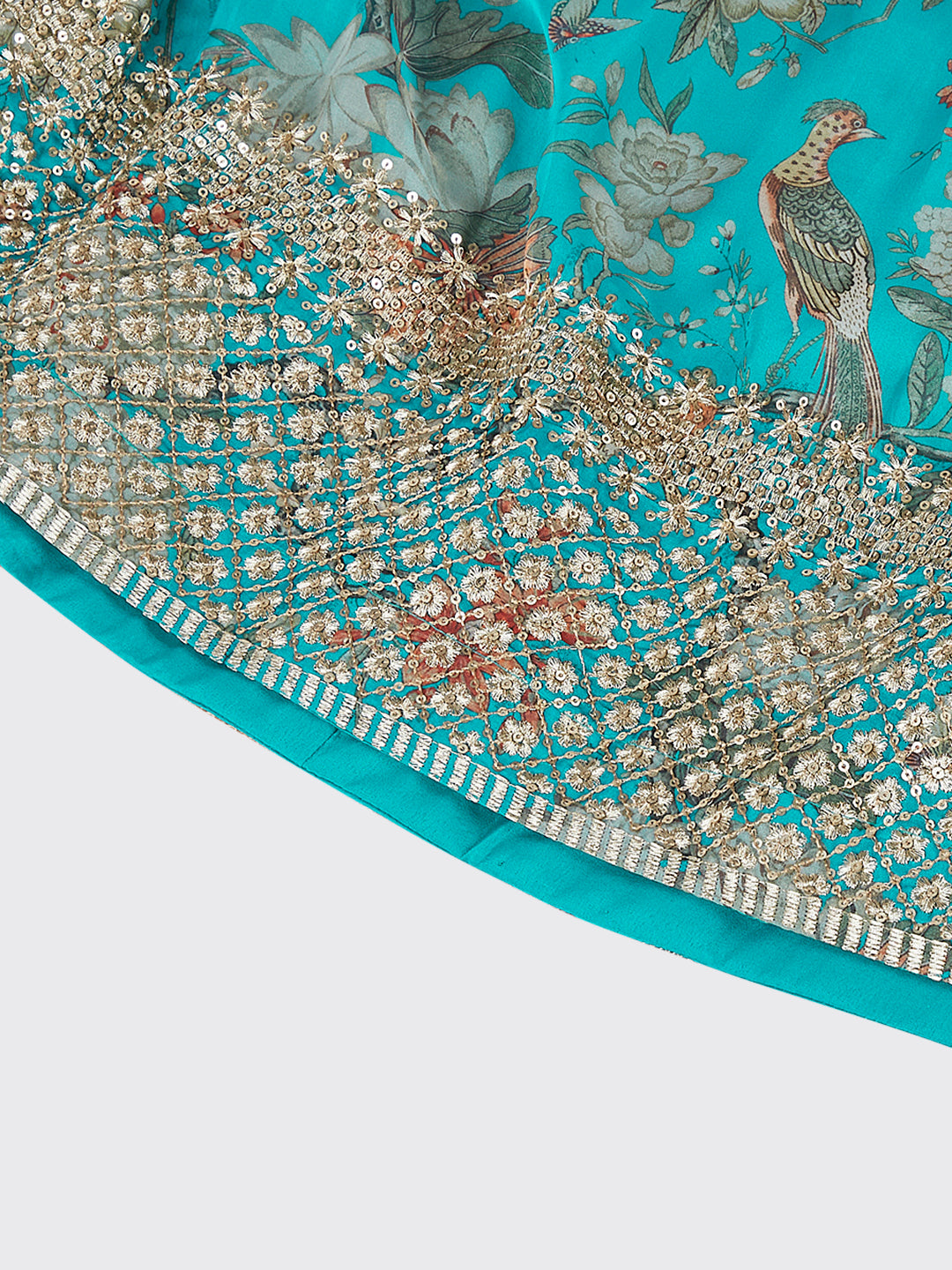 Sea green colour Organza Floral design digital print Semi-Stitched Lehenga choli & Dupatta ClothsVilla