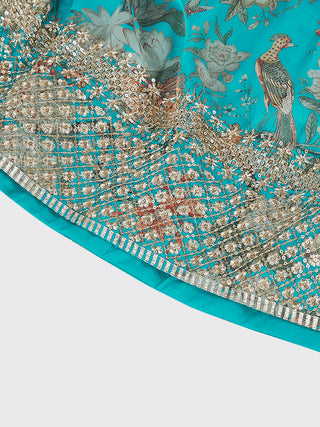 Sea green colour Organza Floral design digital print Semi-Stitched Lehenga choli & Dupatta ClothsVilla