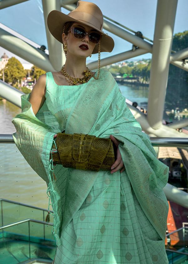 Sea Green Elegant Banarasi Blended Silk Saree – Handwoven Heritage for Special Occasions ClothsVilla