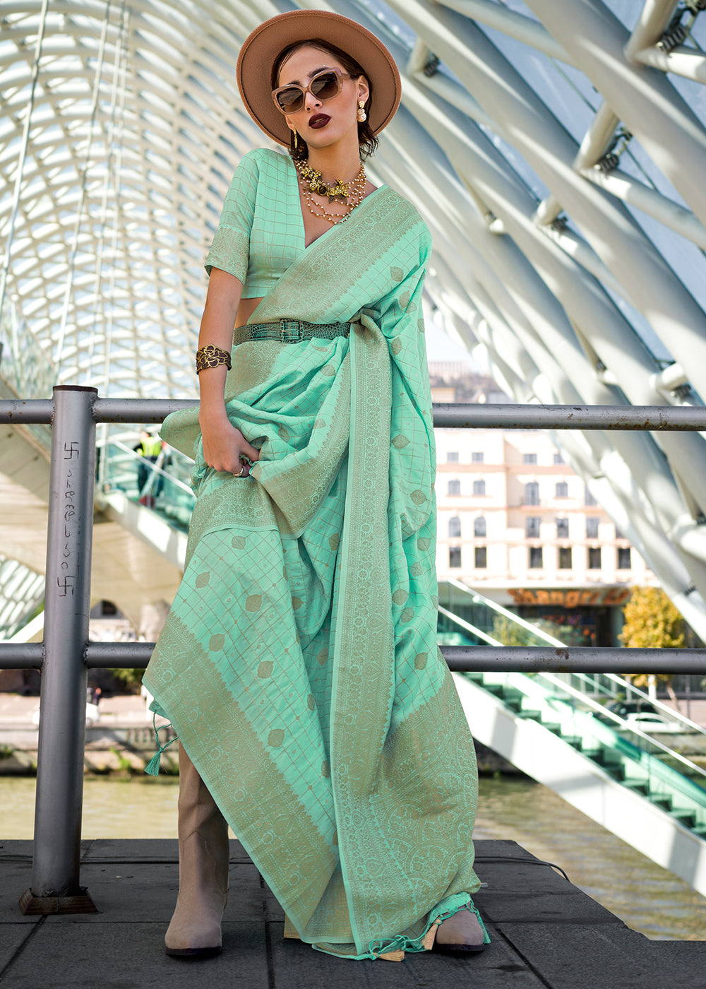 Sea Green Elegant Banarasi Blended Silk Saree – Handwoven Heritage for Special Occasions ClothsVilla Main image
