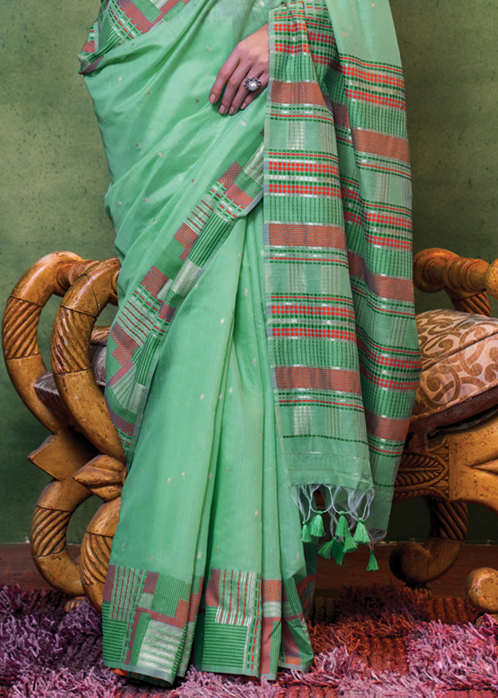 Sea Green Elegant Cotton Silk Blended Saree – Graceful & Lustrous Drape ClothsVilla