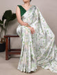 Load image into Gallery viewer, Sea Green Elegant Floral Printed Satin Silk Saree with Mono Benglory Blouse Piece ClothsVilla