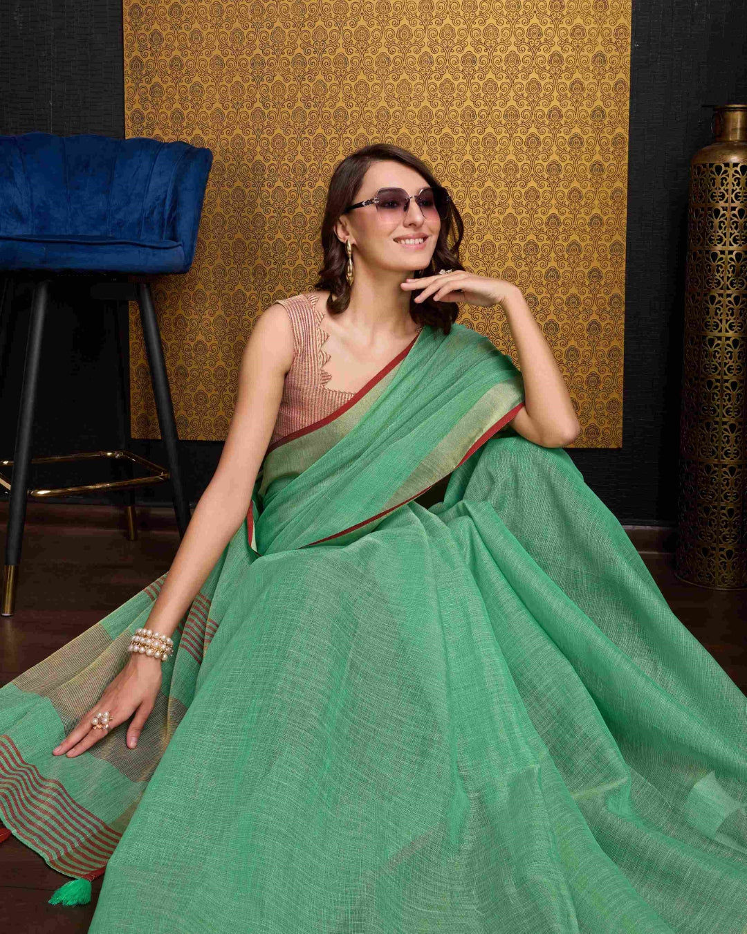 Sea Green Elegant Solid Saree with Zari Border – Timeless Grace ClothsVilla