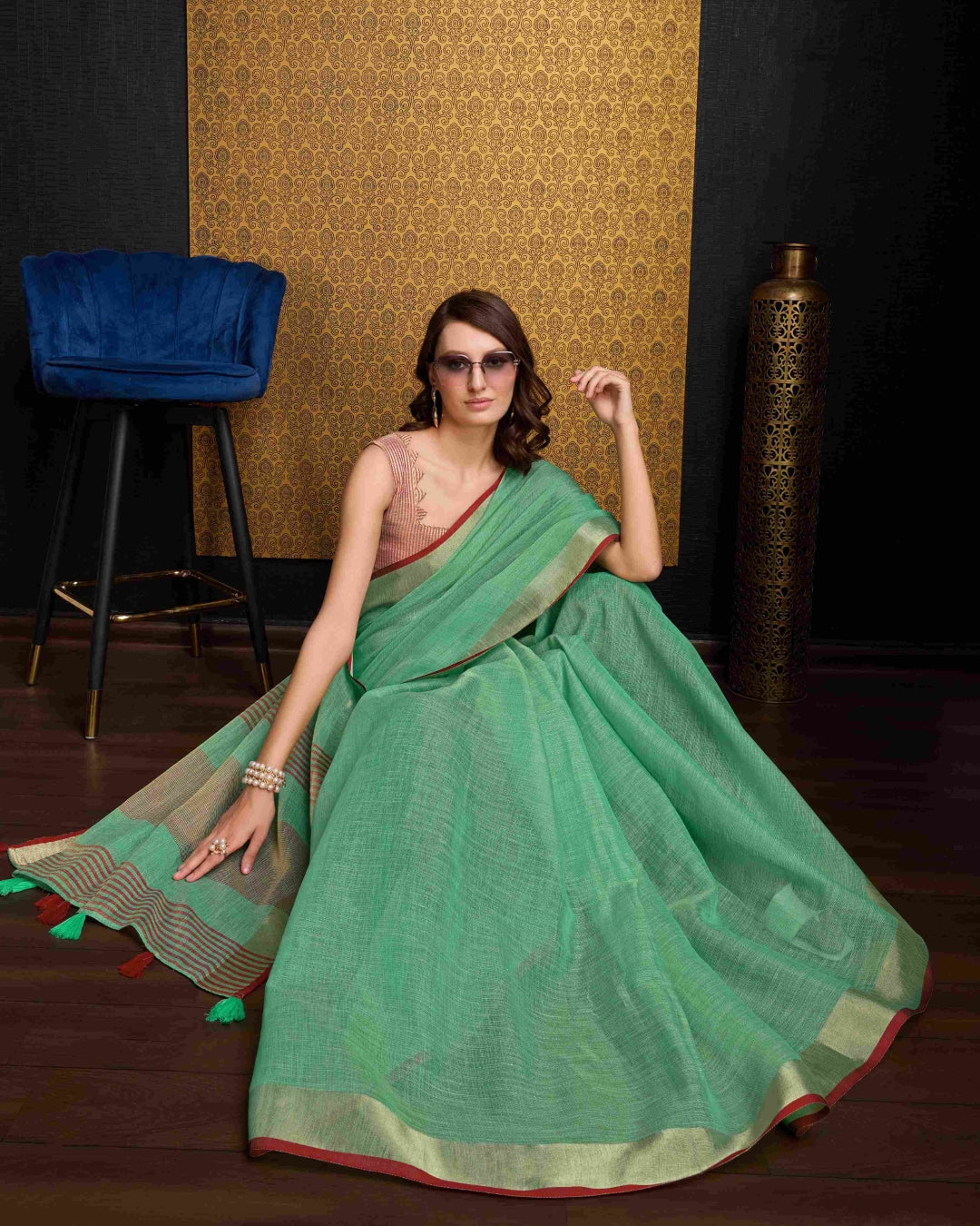 Sea Green Elegant Solid Saree with Zari Border – Timeless Grace ClothsVilla