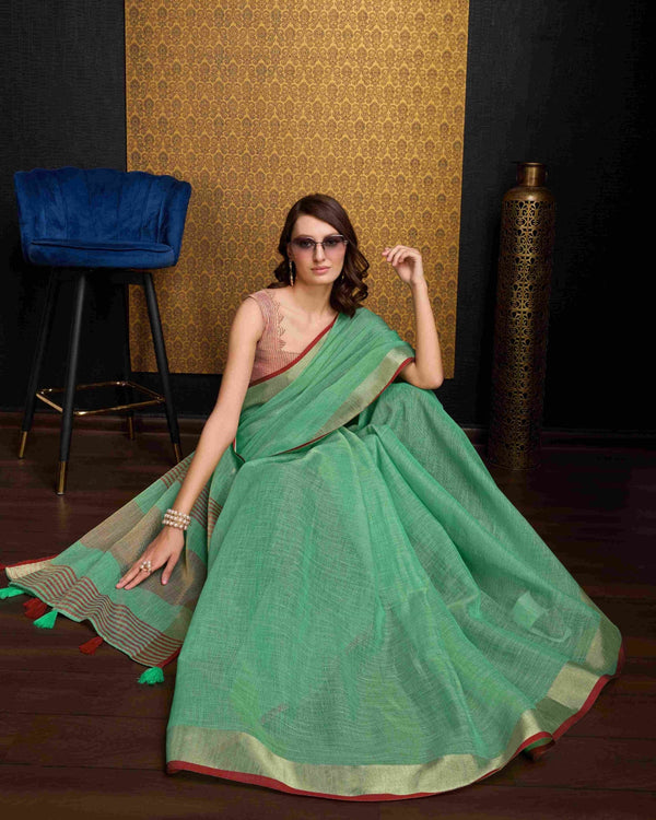 Sea Green Elegant Solid Saree with Zari Border – Timeless Grace ClothsVilla