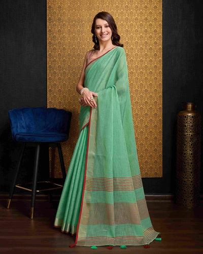 Sea Green Elegant Solid Saree with Zari Border – Timeless Grace ClothsVilla