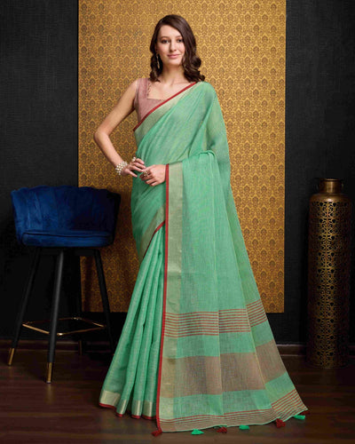 Sea Green Elegant Solid Saree with Zari Border – Timeless Grace ClothsVilla
