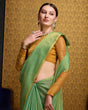 Load image into Gallery viewer, Sea Green Elegant Woven Design Linen Blend Saree with Zari Border ClothsVilla