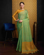 Load image into Gallery viewer, Sea Green Elegant Woven Design Linen Blend Saree with Zari Border ClothsVilla