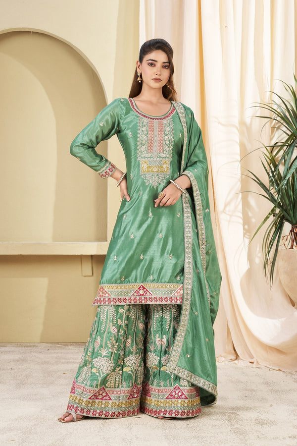 Sea Green Embroidered Palazzo Set ClothsVilla