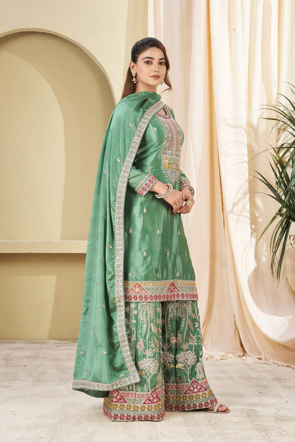 Sea Green Embroidered Palazzo Set ClothsVilla