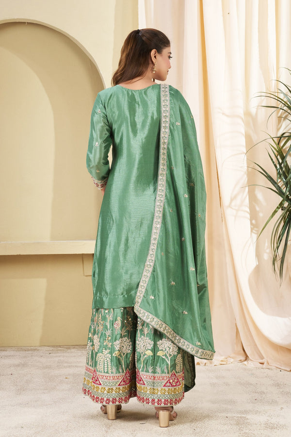 Sea Green Embroidered Palazzo Set ClothsVilla