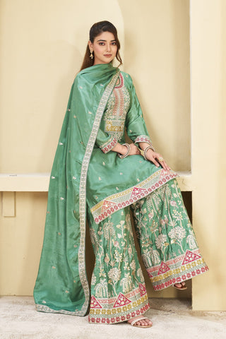 Sea Green Embroidered Palazzo Set ClothsVilla
