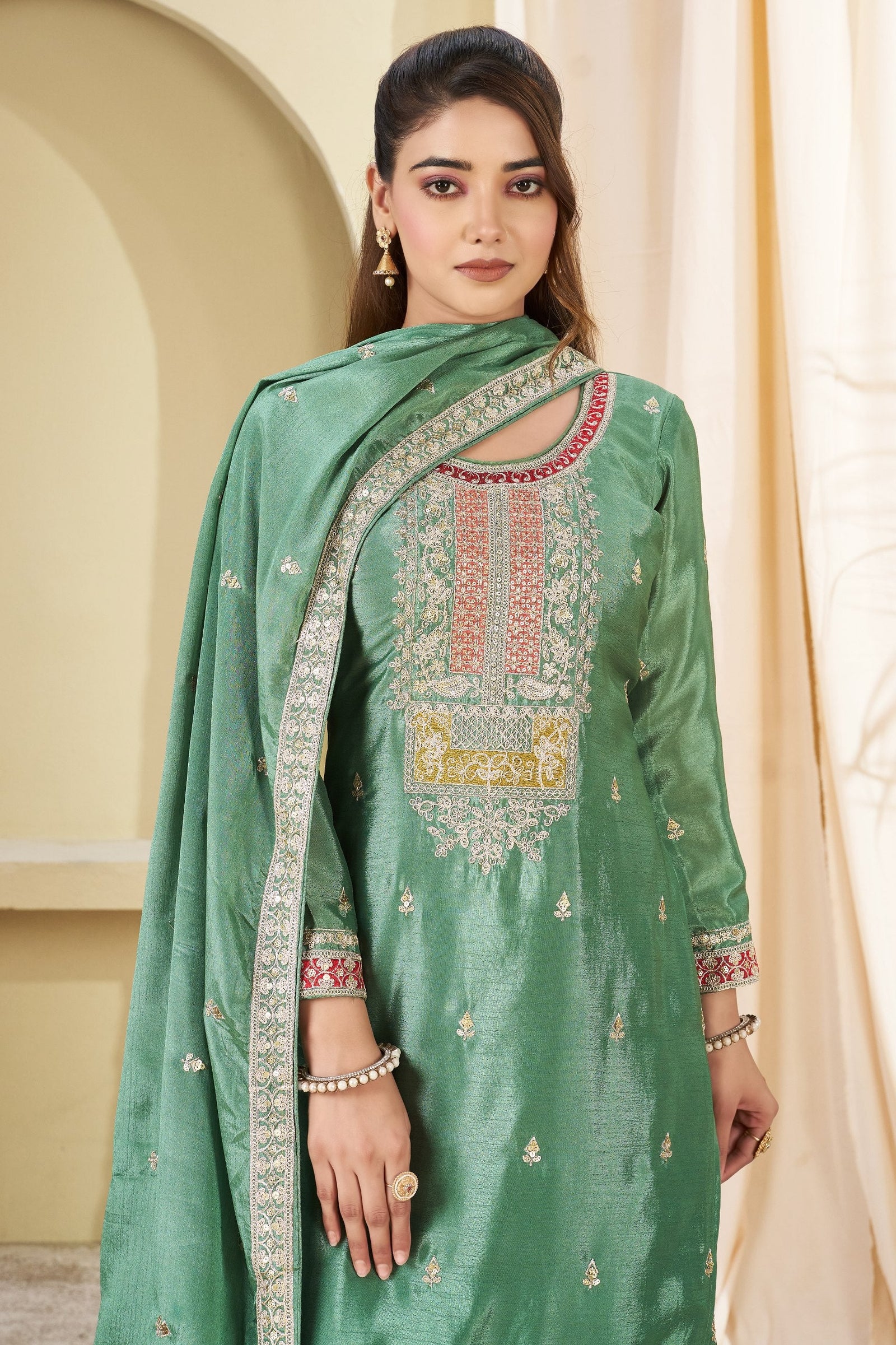 Sea Green Embroidered Palazzo Set ClothsVilla
